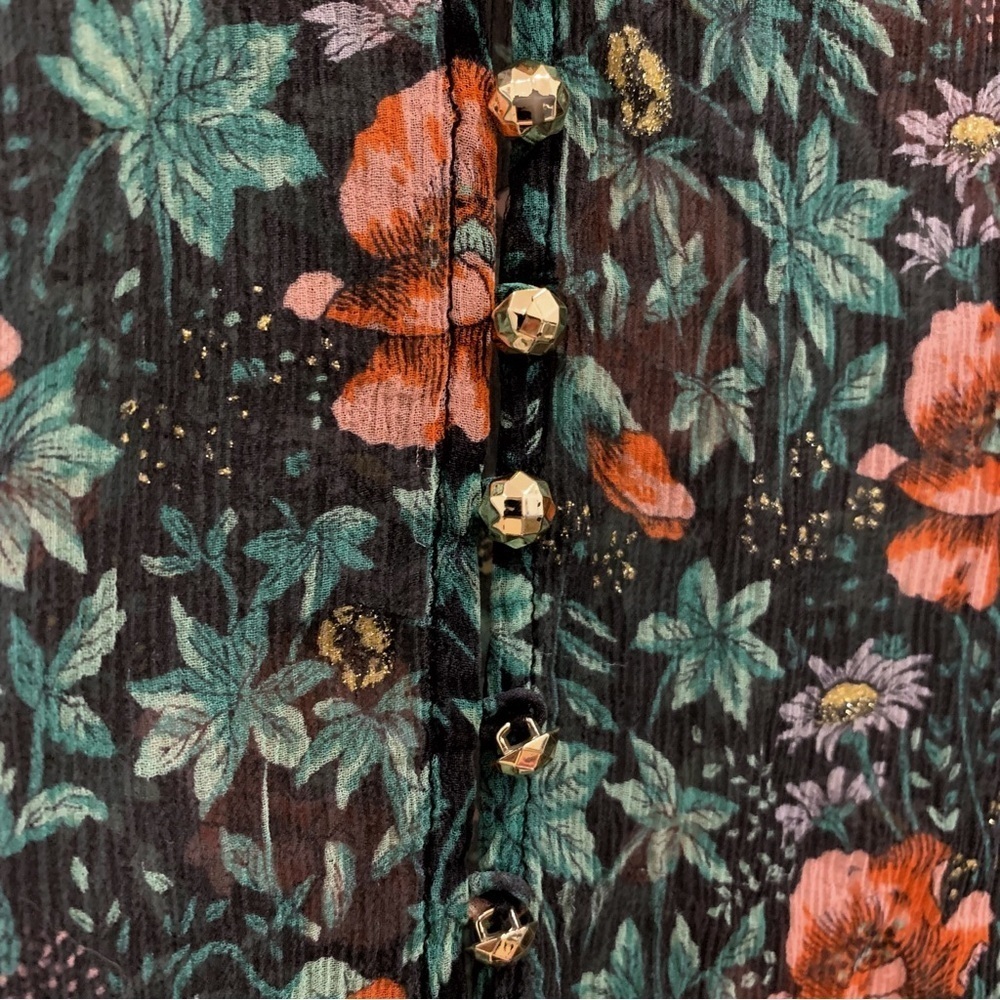 The Kooples Silk Floral Ruffle Blouse Sheer Poppy Field Print Romantic Top - Picture 8 of 12